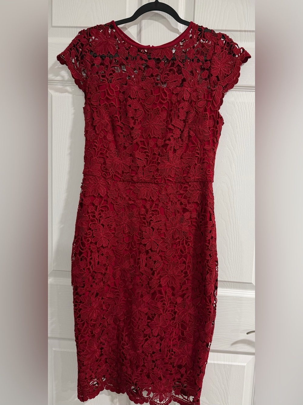 Ralph Lauren Red Lace Cap-Sleeve Sheath Dress